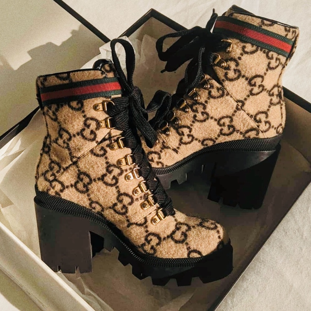 Gorgeous Gucci Wool Monogram Wool combat boots
